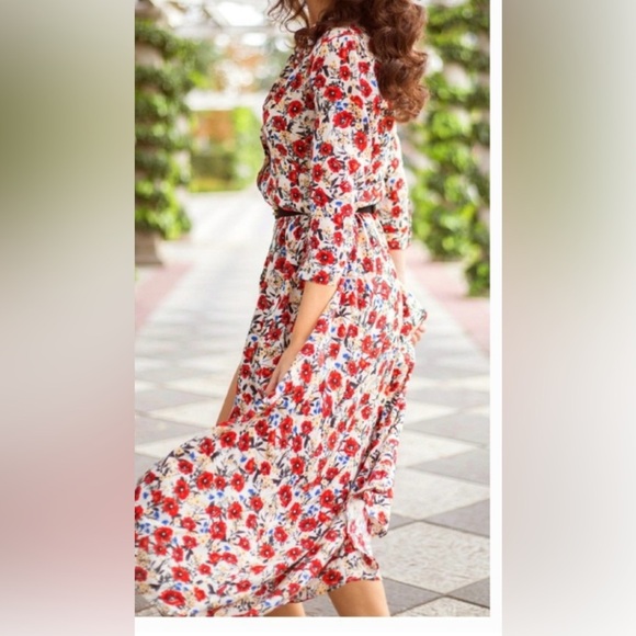 Zara Dresses & Skirts - Zara Red and Pink Wrap Buttoned Sundress